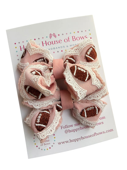 Pink Football Lace Boutique Hair Bow for Girls