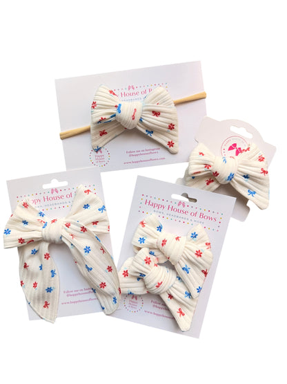 Patriotic Bows & Flowers Hair Bows for Girls & Babies | Alligator Clip or Nylon Headband | 4th of July