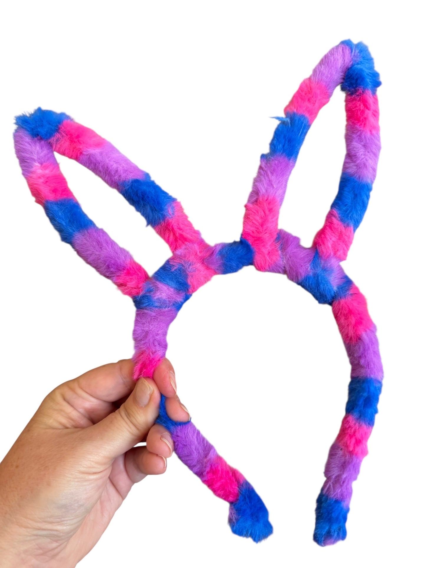 Easter Bunny Ear Headband - Fuzzy Striped Headband for Girls & Kids