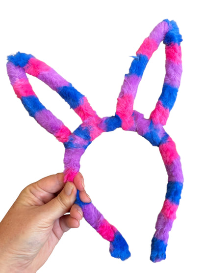 Easter Bunny Ear Headband - Fuzzy Striped Headband for Girls & Kids