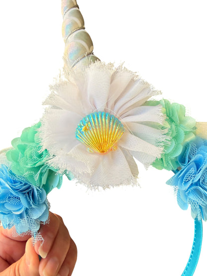 Seashell Mermaid Unicorn Headband for Girls | Unicorn Horn Kids Party Headband