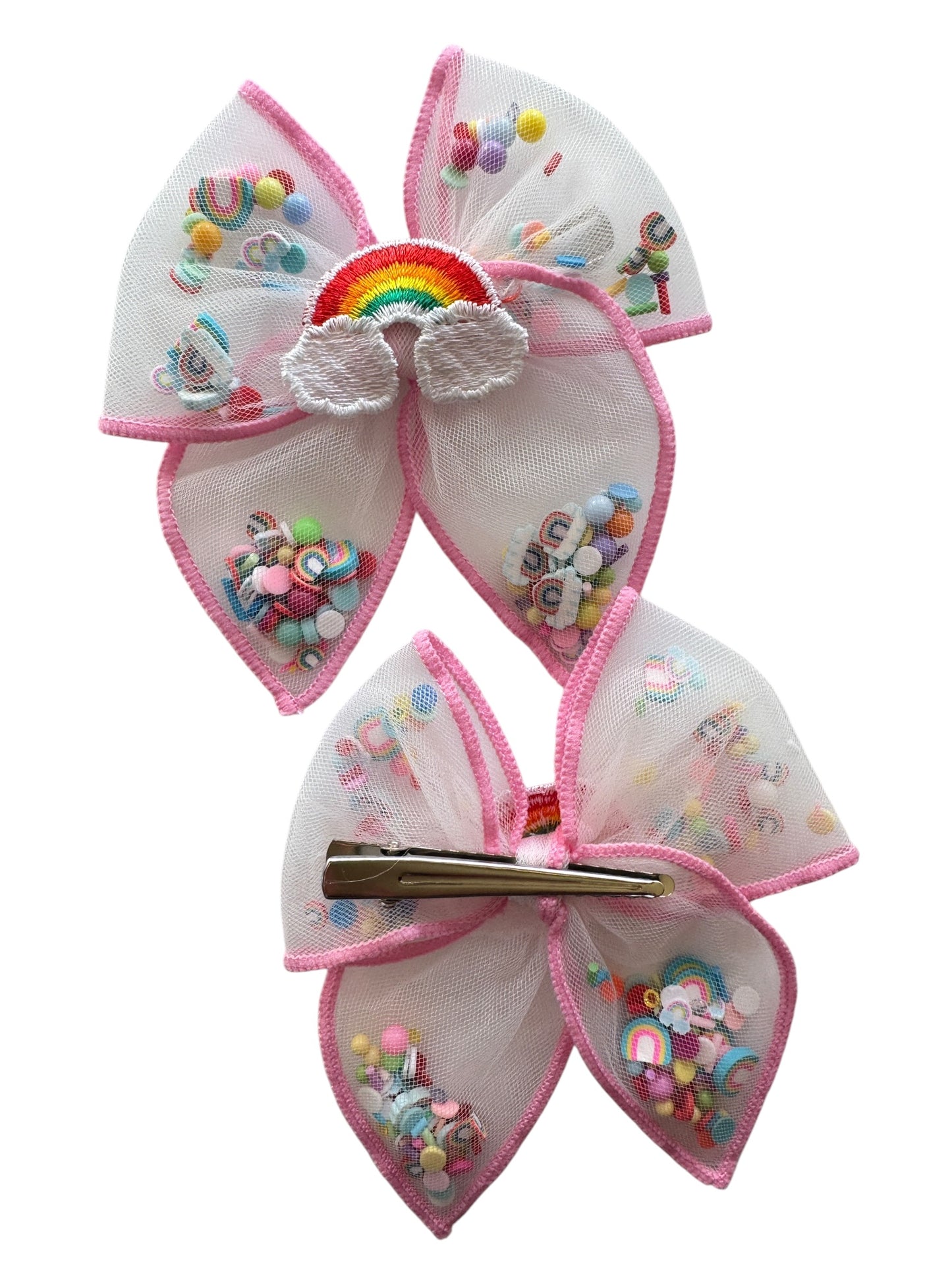 Spring Rainbow Shaker Hair Bow for Girls - Floral Confetti Alligator Clip