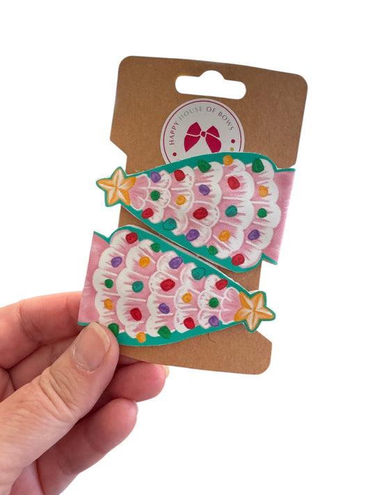 Christmas Snap Hair Clips – Christmas Tree Barrettes for Kids - Set of 2