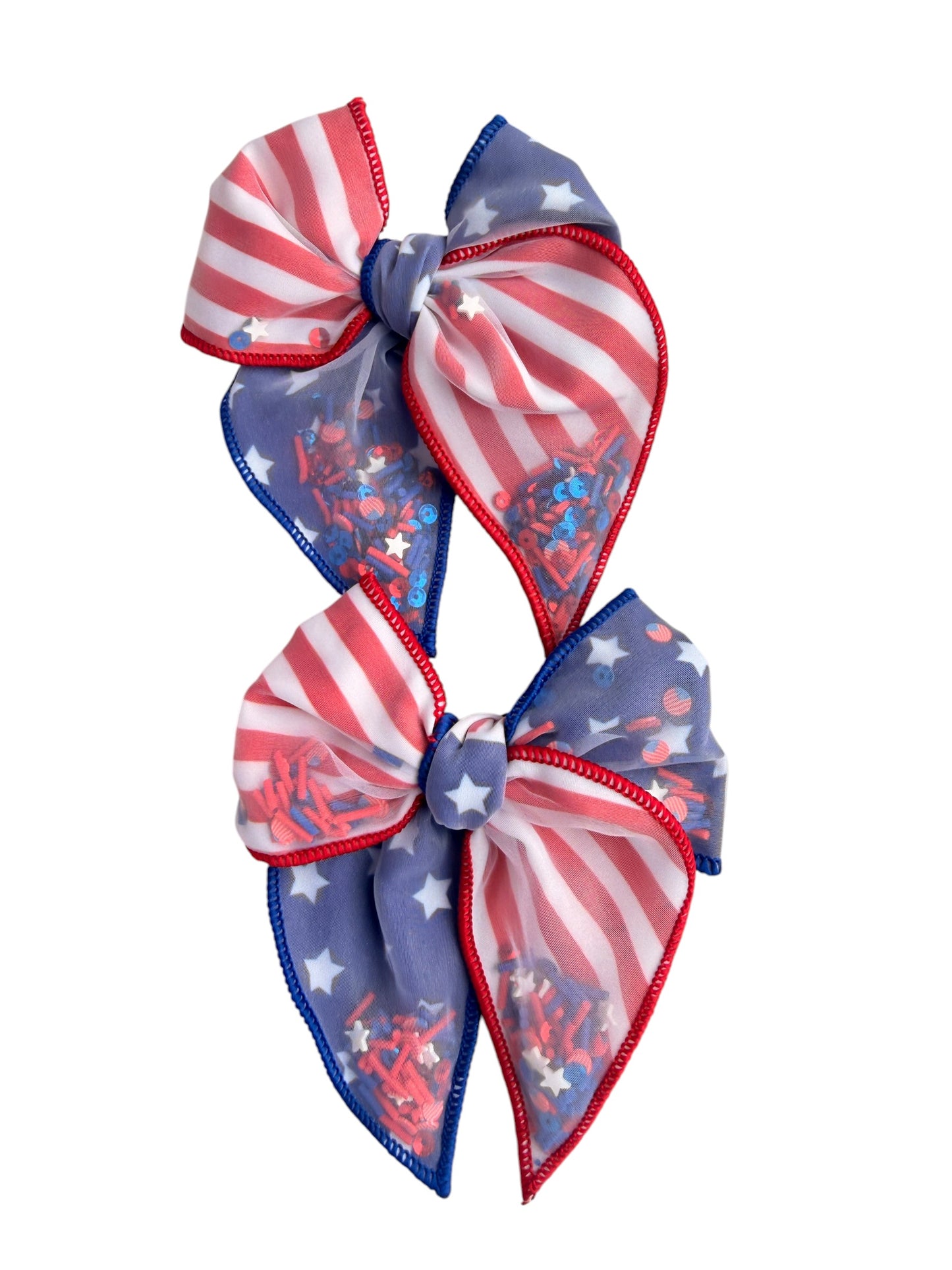 Patriotic Shaker Hair Bows – Stars & Stripes 4th of July Alligator Clip