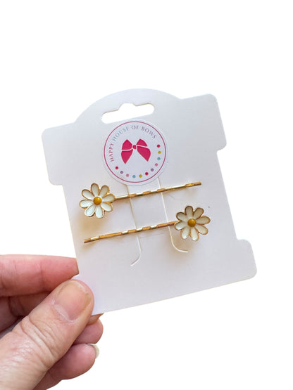 White Daisy Flower Bobby Pins for Girls