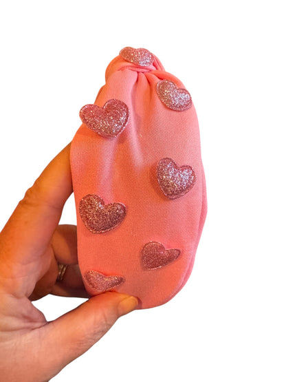 Glitter Hearts Tie Knot Headband - Valentine's Day Headband for Girls