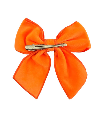 Velvet Pumpkin Jack-O-Lantern Sailor Hair Bow – Halloween Bow for Girls