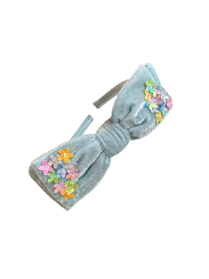 Velvet Bow Headband with Sequin Flowers - Girls & Women Hair Accessory