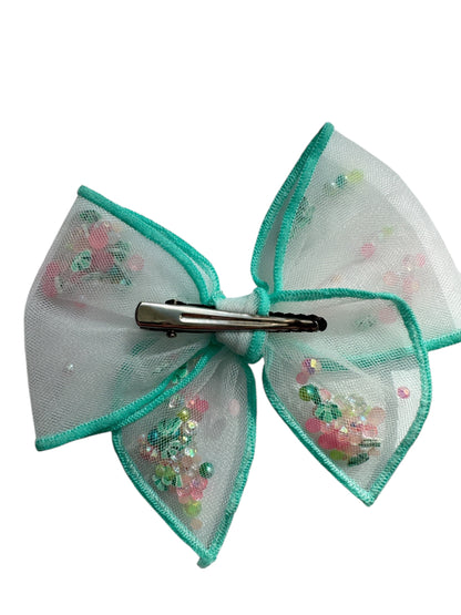 Seashell Shaker Hair Bows - Ocean Glitter Bow for Girls