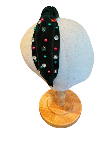 Pearl & Rhinestone Christmas Holiday Headband - Festive Holiday Hair Accessories for Girls & Women