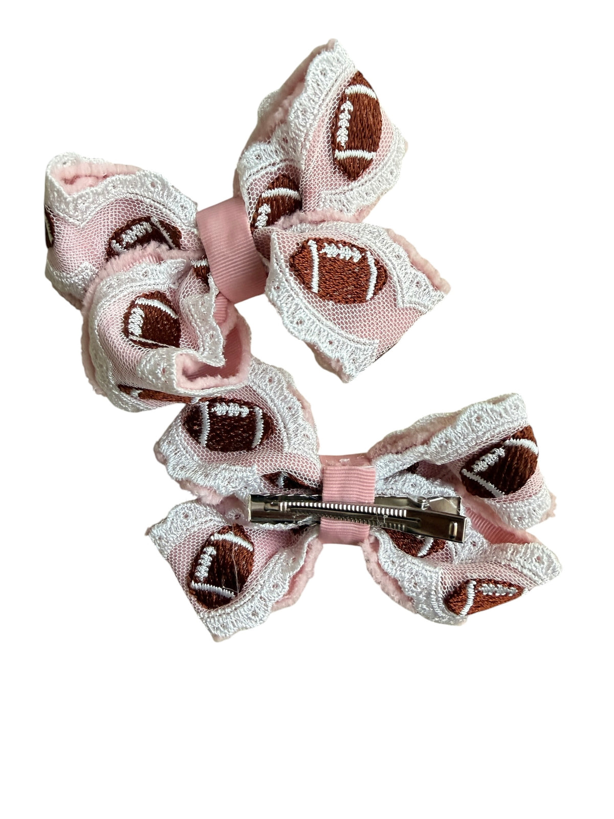 Pink Football Lace Boutique Hair Bow for Girls