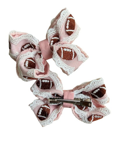 Pink Football Lace Boutique Hair Bow for Girls