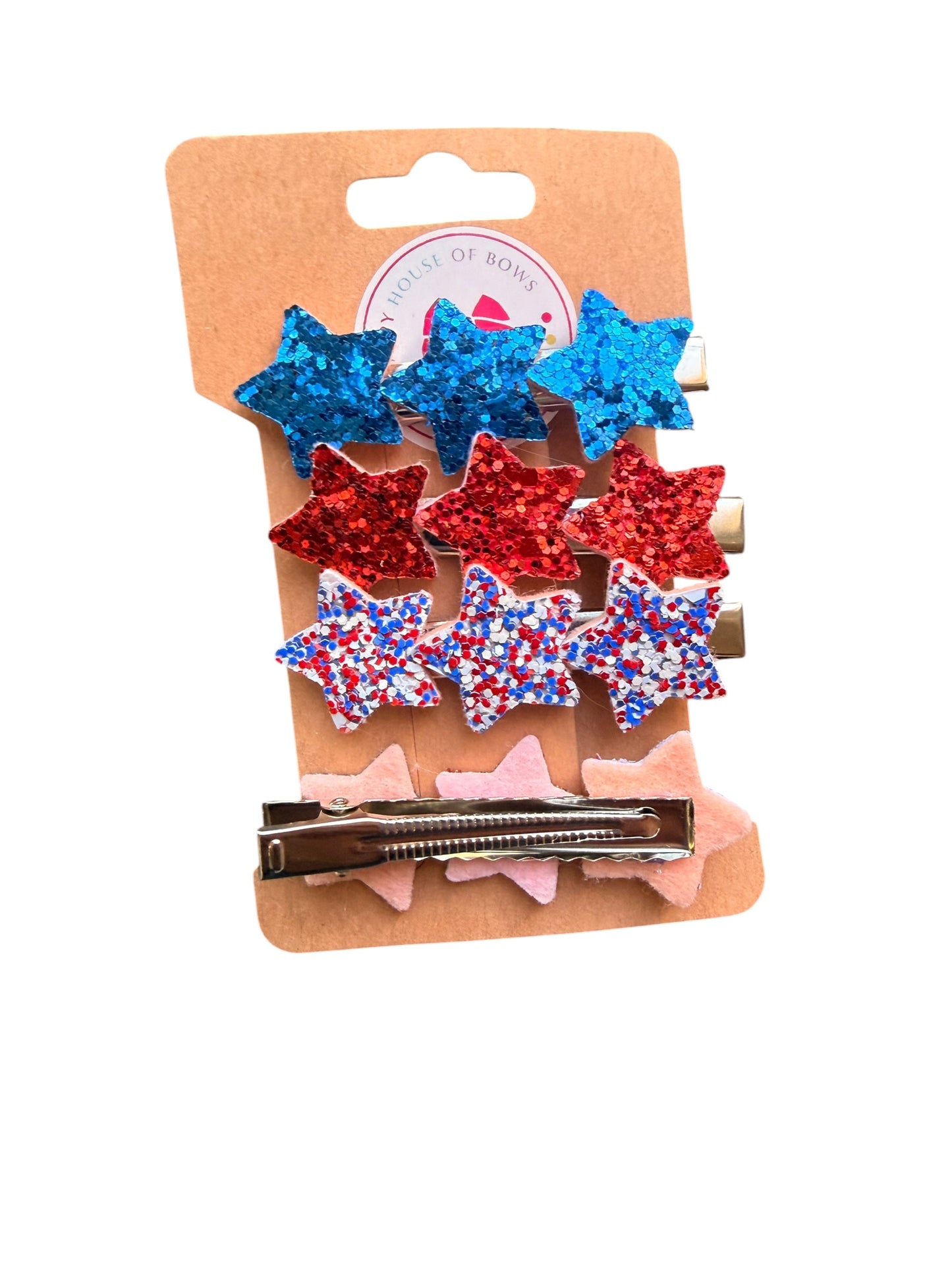 Patriotic Glitter Star Hair Clips for Girls | Red, White & Blue