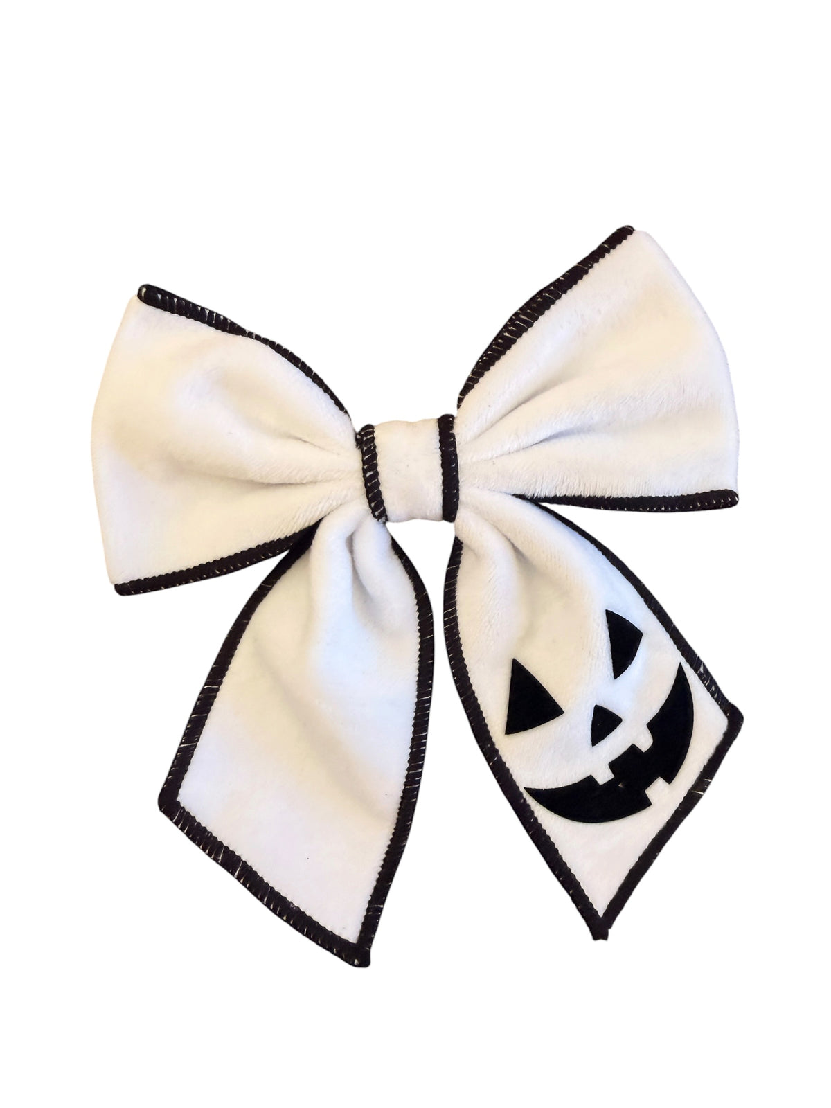 Velvet Pumpkin Jack-O-Lantern Sailor Hair Bow – Halloween Bow for Girls