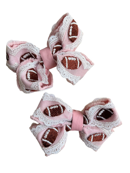 Pink Football Lace Boutique Hair Bow for Girls