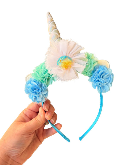 Seashell Mermaid Unicorn Headband for Girls | Unicorn Horn Kids Party Headband