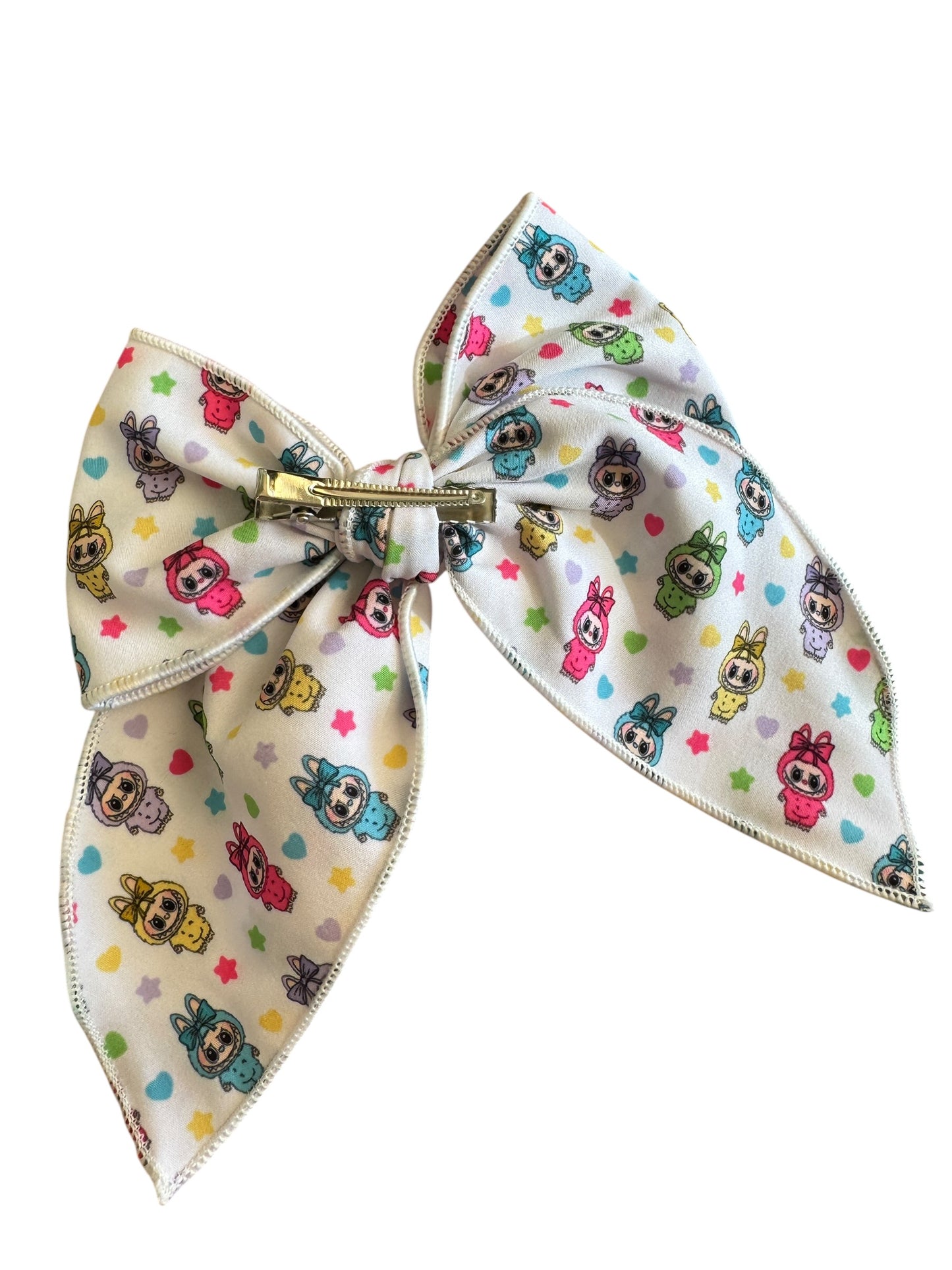 Labu Character Hair Bows for Girls - Bright Colored Fabric Bow Set with Alligator Clips