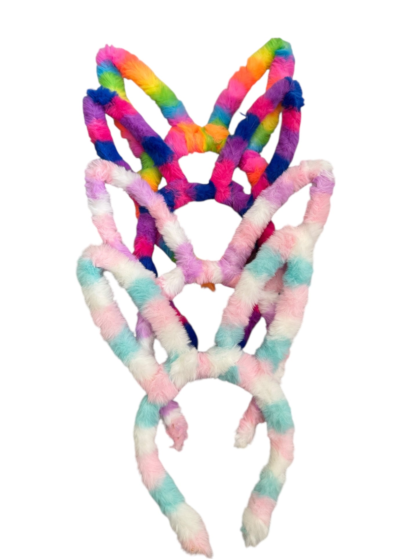 Easter Bunny Ear Headband - Fuzzy Striped Headband for Girls & Kids