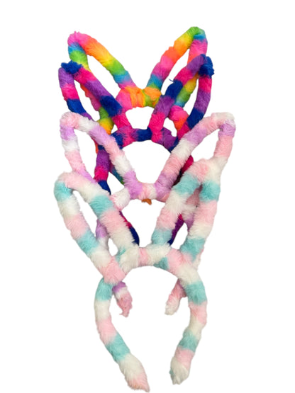Easter Bunny Ear Headband - Fuzzy Striped Headband for Girls & Kids