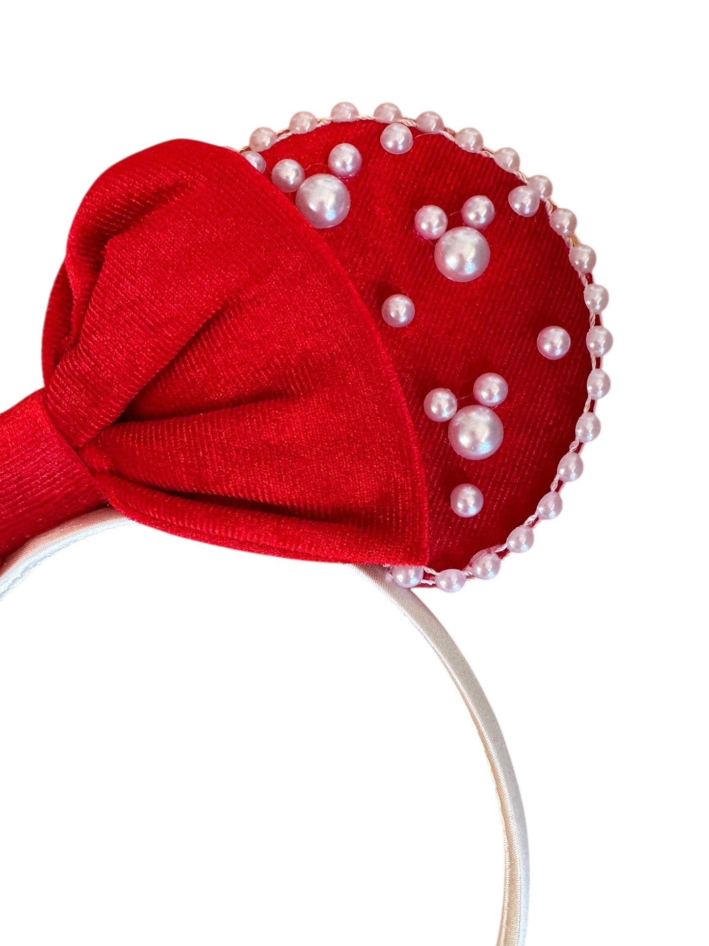 Velvet and Pearl Red Mouse Ear Headbands