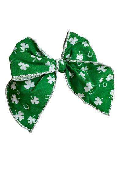 St. Patrick's Day Shamrock Hair Bows - Green Horseshoe Alligator Clips Set
