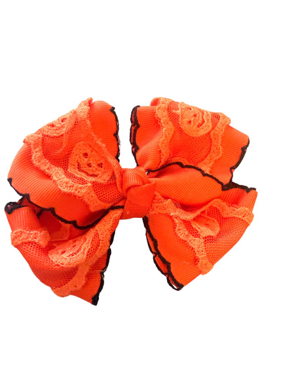 Orange Pumpkin Lace Boutique Hair Bow – Halloween Bow for Girls