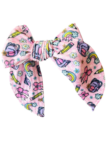 Pink Back to School Hair Bows for Little Girls