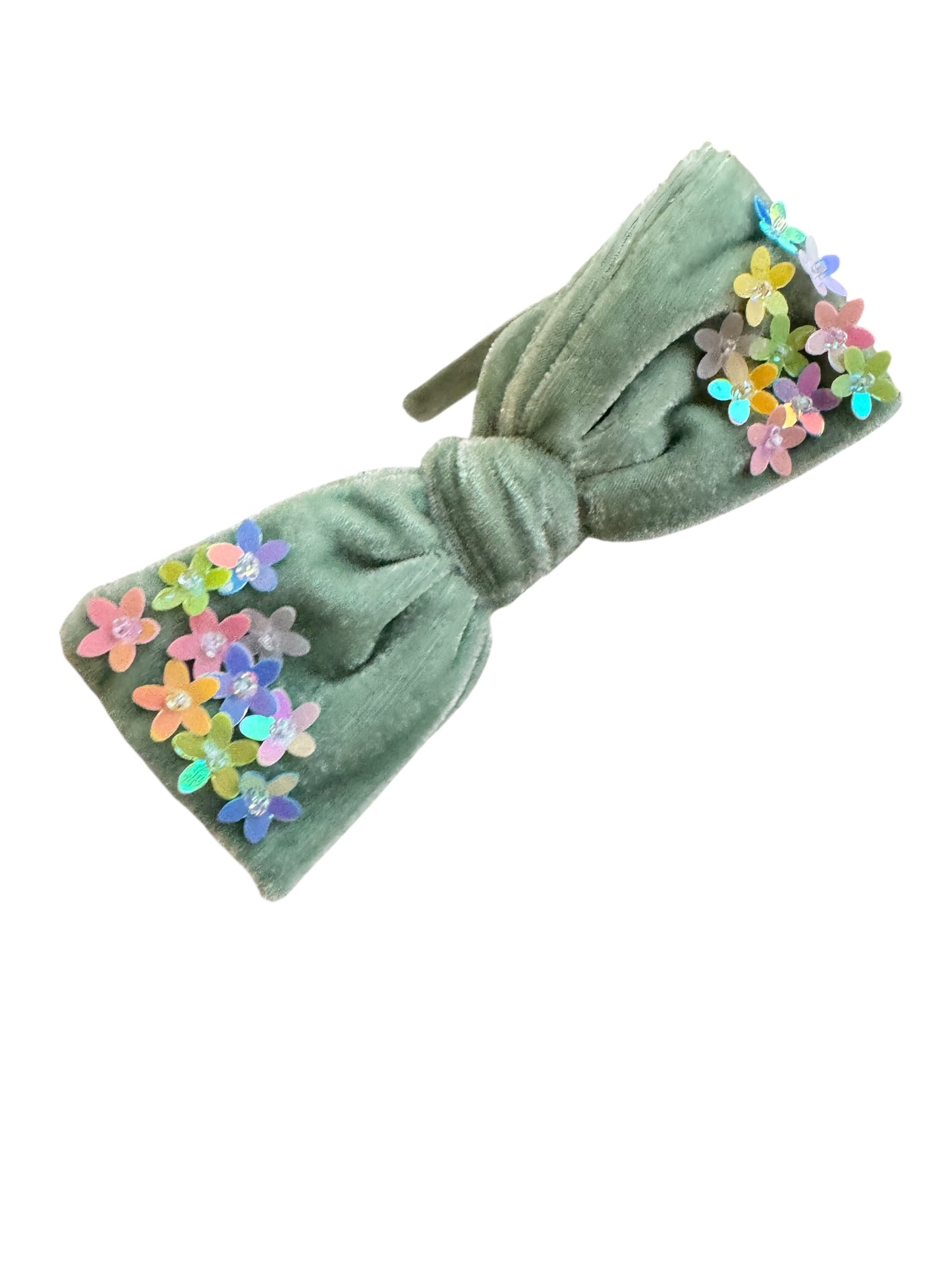 Velvet Bow Headband with Sequin Flowers - Girls & Women Hair Accessory