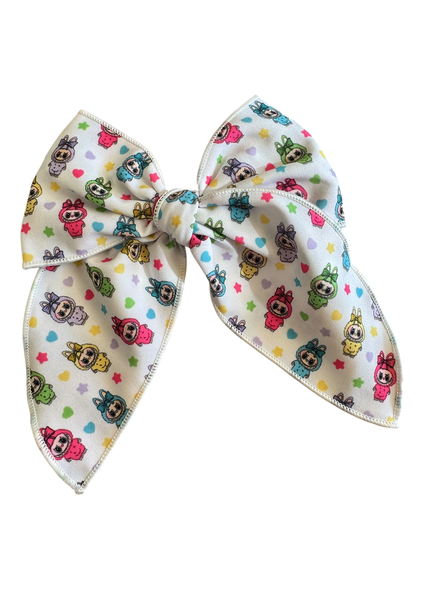 Labu Character Hair Bows for Girls - Bright Colored Fabric Bow Set with Alligator Clips