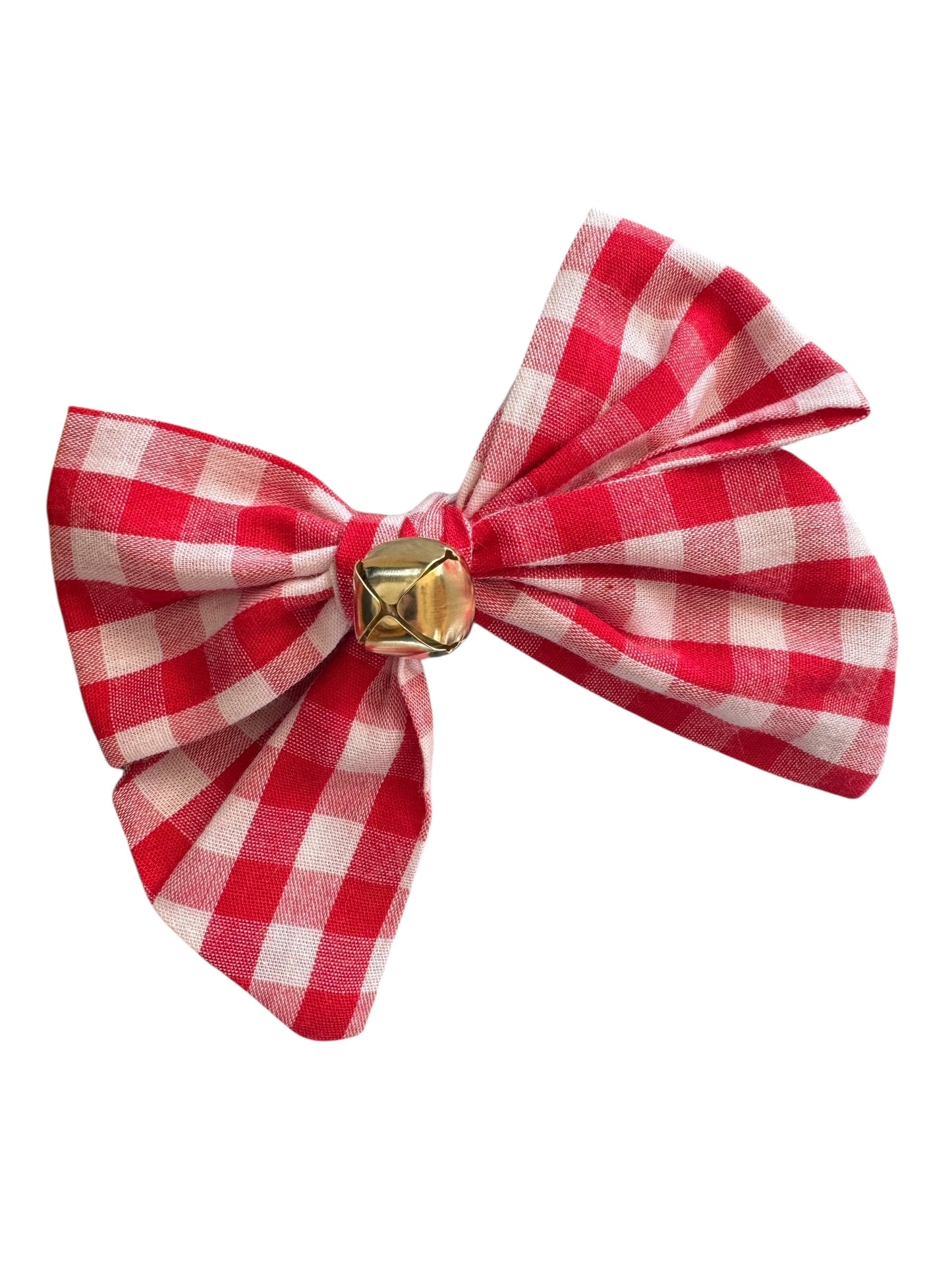 Red Checkered Jingle Hair Bow - Red Plaid Christmas Bow for Girls
