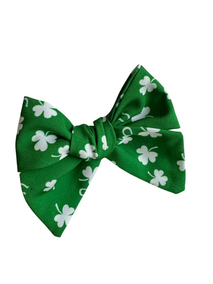 St. Patrick's Day Shamrock Hair Bows - Green Horseshoe Alligator Clips Set