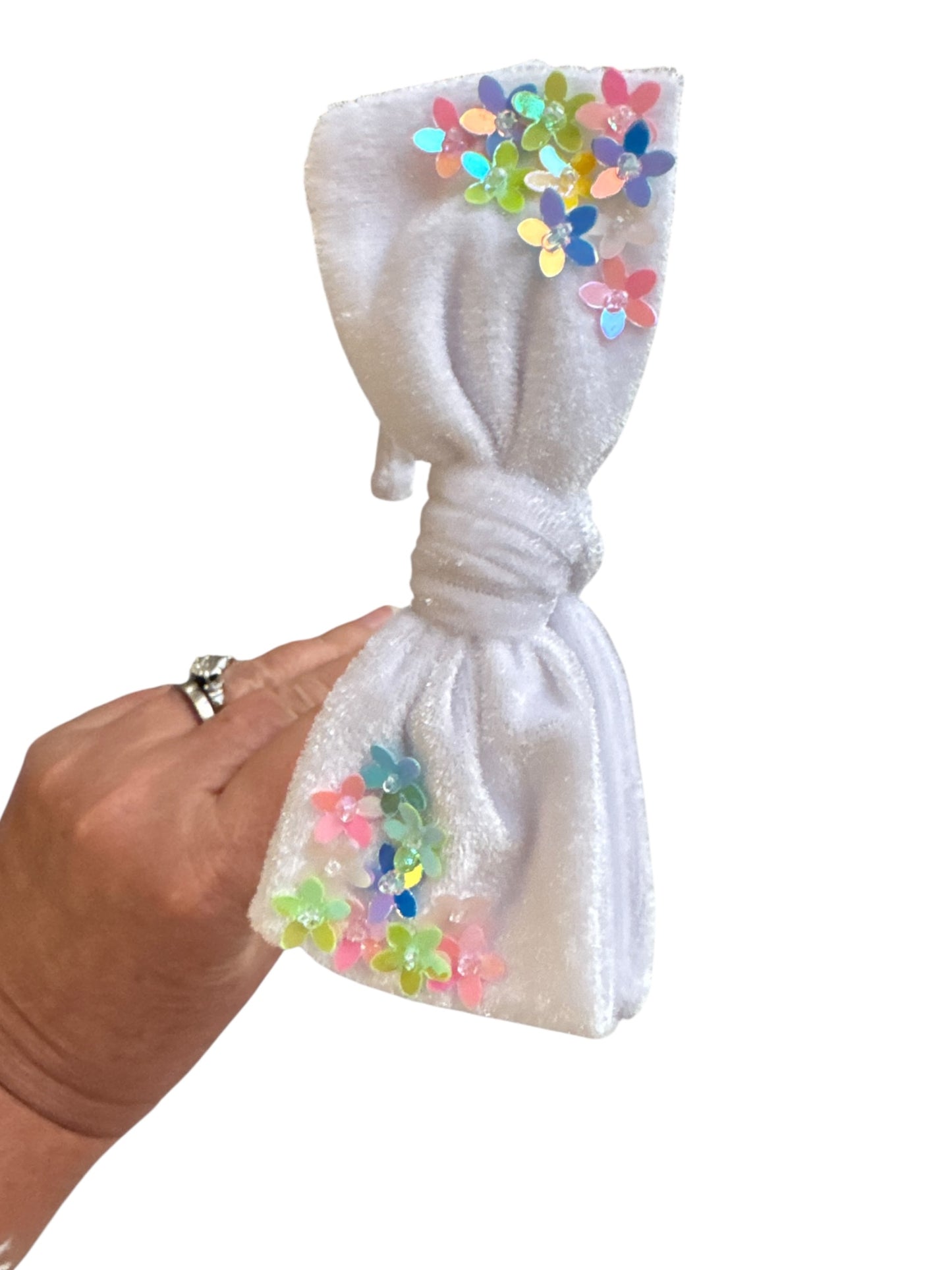 Velvet Bow Headband with Sequin Flowers - Girls & Women Hair Accessory