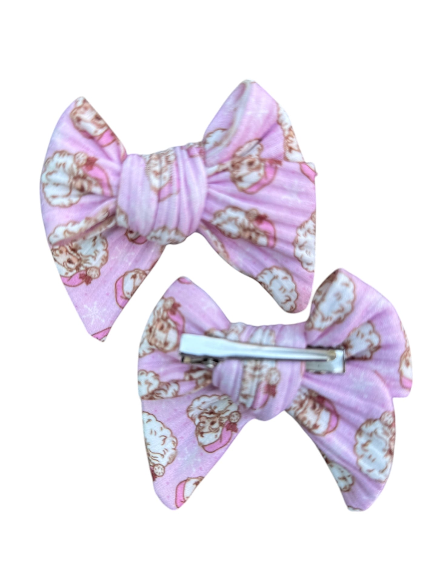 Vintage Pink Santa Hair Bows - Christmas Holiday Clips