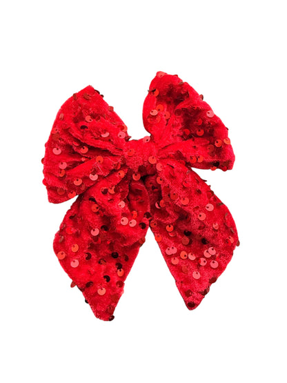 Patriotic Velvet Hair Bow with Sequins – Red White & Blue Alligator Clip Bow for Girls