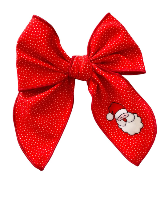 Red Santa Fabric Hair Bow -Christmas Hair Bow | Holiday Hair Accessories
