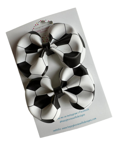 *Soccer Faux Leather Hair Bows