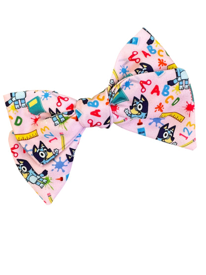 Blue Dog School Hair Bow for Girls