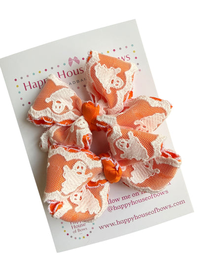 Ghost Lace Boutique Hair Bow – Halloween Bow for Girls in Orange & Pink