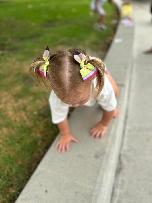Yellow Pencil Hair Bow Pigtails for Girls