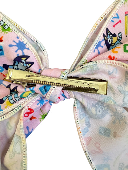 Blue Dog School Hair Bow for Girls