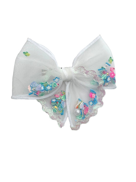 Seashell Shaker Hair Bows - Ocean Glitter Bow for Girls