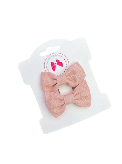 *Mini Pink Linen Baby Clips