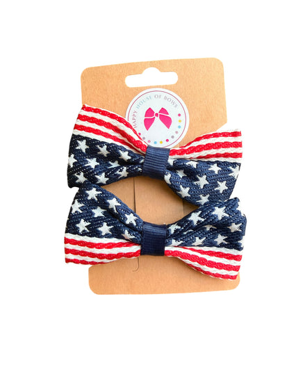 Patriotic Hair Bows - Navy & Red Stripes | 4th of July & Memorial Day Hair Clips