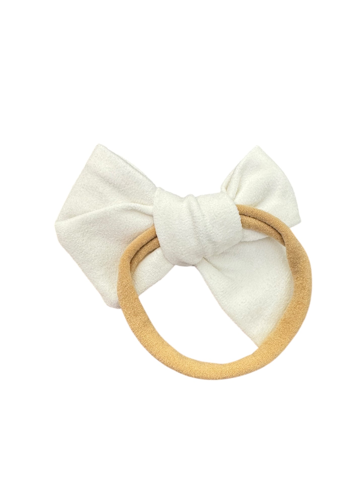 White bow hair tie on a white background