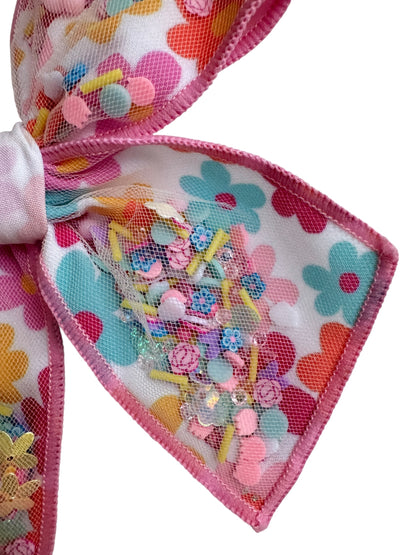 Spring Flower Shaker Hair Bow for Girls - Floral Confetti Alligator Clip