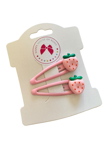 Strawberry Hair Clips for Toddlers - Pink Snap Clips for Baby Girls