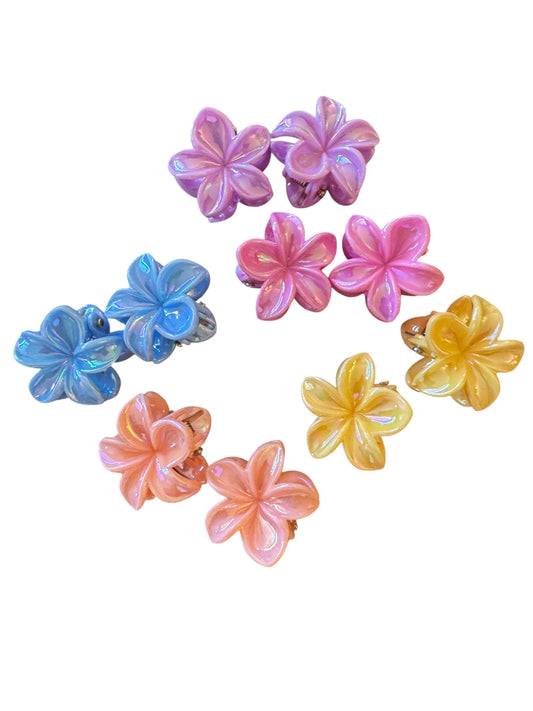 Mini Plumeria Flower Claw Clips for Girls | Tropical Hair Clips Set