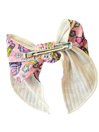Pink Back to School Hair Bows for Little Girls