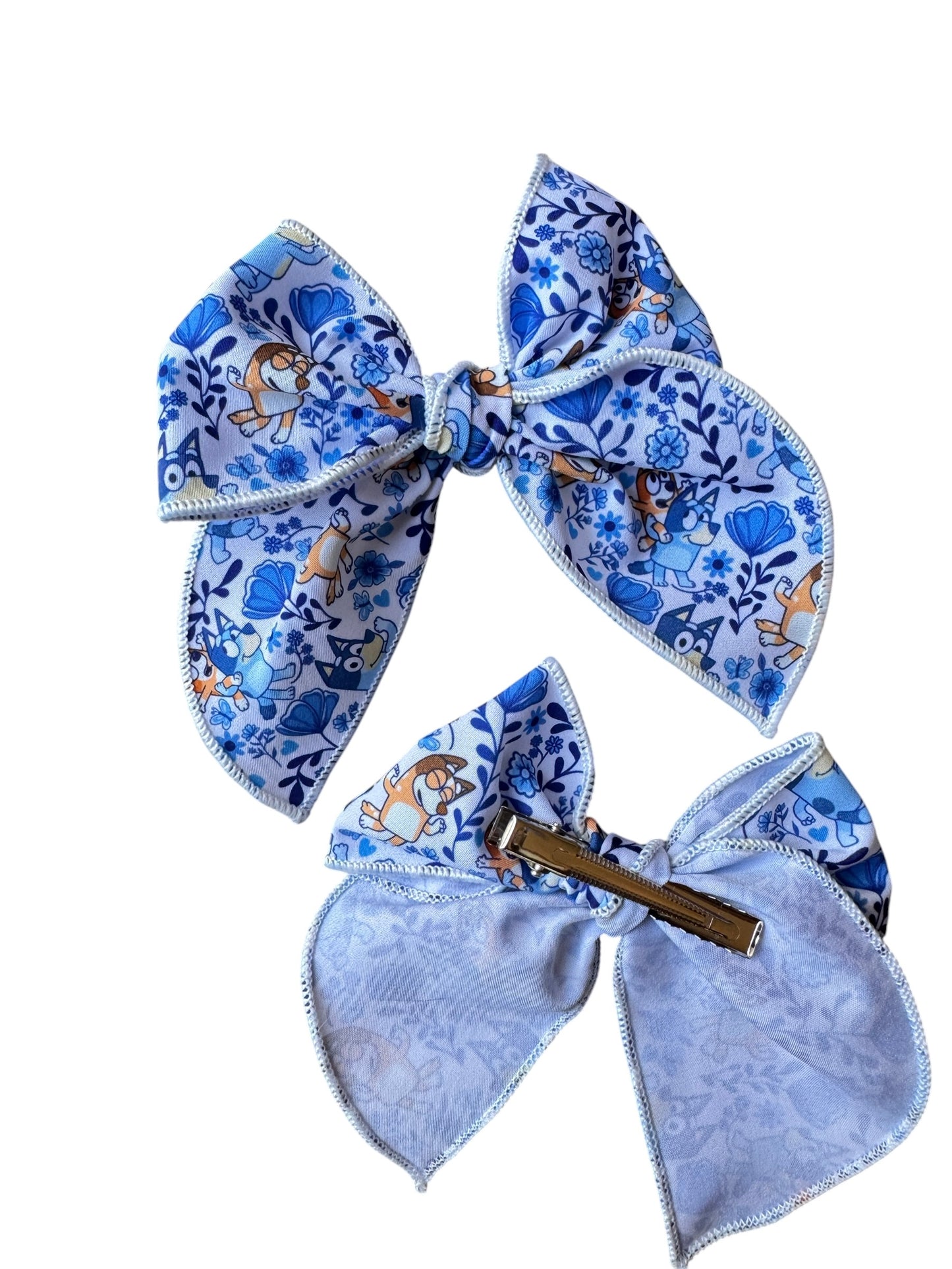 Bluey Floral Hair Bow for Girls - Blue Dog Hair Bow