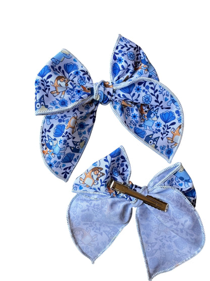 Bluey Floral Hair Bow for Girls - Blue Dog Hair Bow